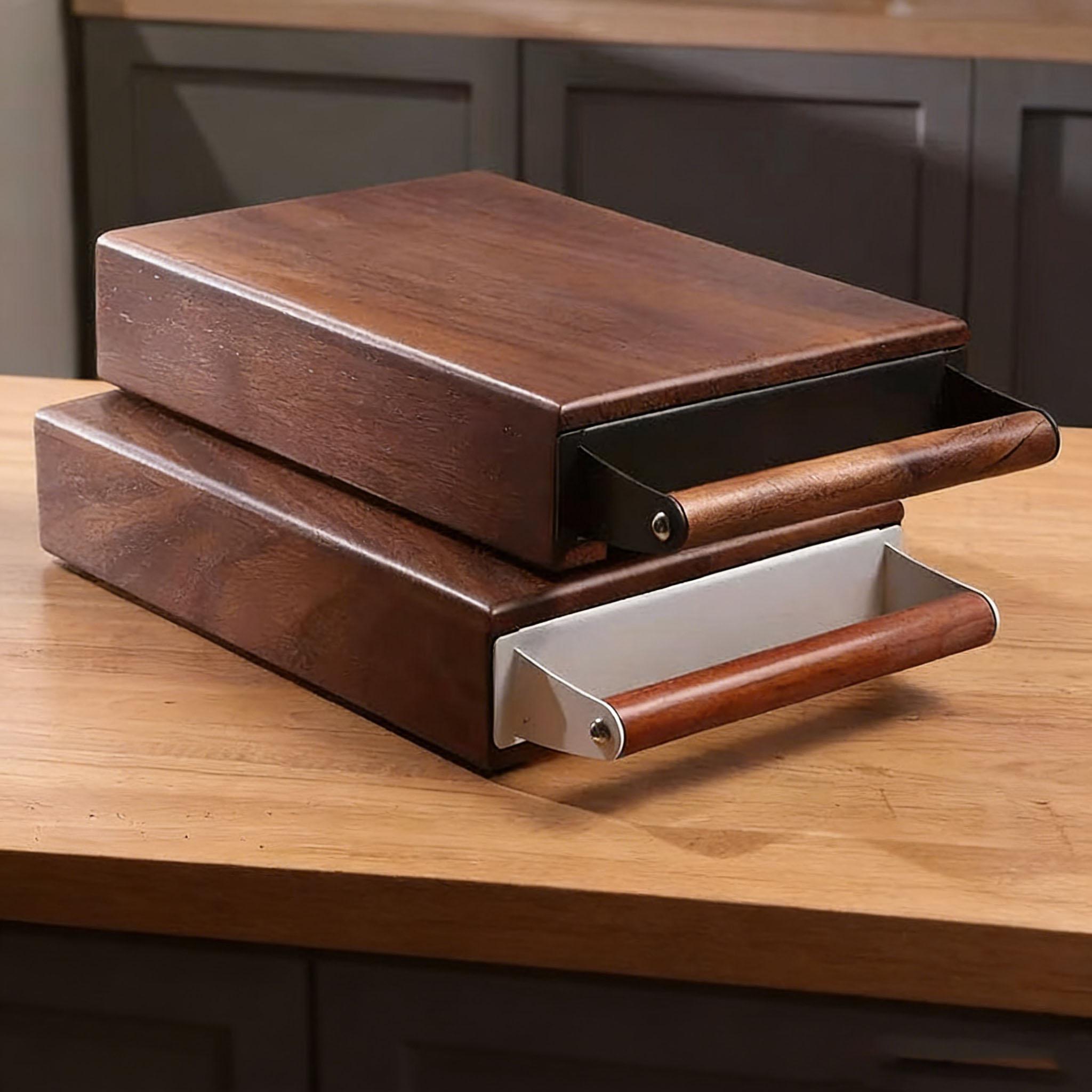 Coffee Knock Box - กล่องเคาะกากกาแฟวอลนัท กล่องใส่กากกาแฟเอสเพรสโซ กล่องเก็บผงกาแฟสำหรับร้านกาแฟ ภาชนะใส่กากกาแฟสแตนเลส
